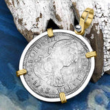 El Cazador Shipwreck 1783 2 Reale Piece of 8 14K Gold & Silver Treasure Coin Pendant