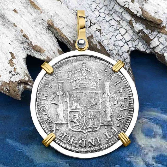 El Cazador Shipwreck 1783 2 Reale Piece of 8 14K Gold & Silver Treasure Coin Pendant