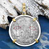 El Cazador Shipwreck 1783 2 Reale Piece of 8 14K Gold & Silver Treasure Coin Pendant