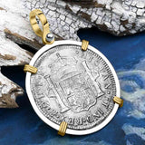 El Cazador Shipwreck 1783 2 Reale Piece of 8 14K Gold & Silver Treasure Coin Pendant