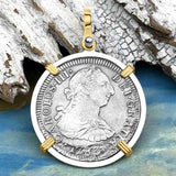 El Cazador Shipwreck 1783 2 Reale Piece of 8 14K Gold & Silver Treasure Coin Pendant