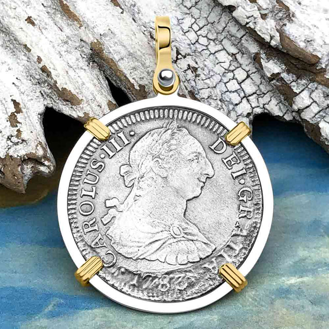 El Cazador Shipwreck 1783 2 Reale Piece of 8 14K Gold & Silver Treasure Coin Pendant