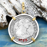 El Cazador Shipwreck 1783 2 Reale Piece of 8 14K Gold & Silver Treasure Coin Pendant