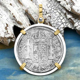 El Cazador Shipwreck 1783 2 Reale Piece of 8 14K Gold & Silver Treasure Coin Pendant