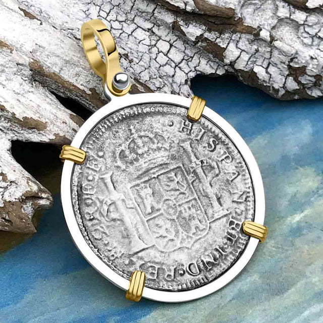 El Cazador Shipwreck 1783 2 Reale Piece of 8 14K Gold & Silver Treasure Coin Pendant