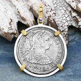 El Cazador Shipwreck 1783 2 Reale Piece of 8 14K Gold & Silver Treasure Coin Pendant