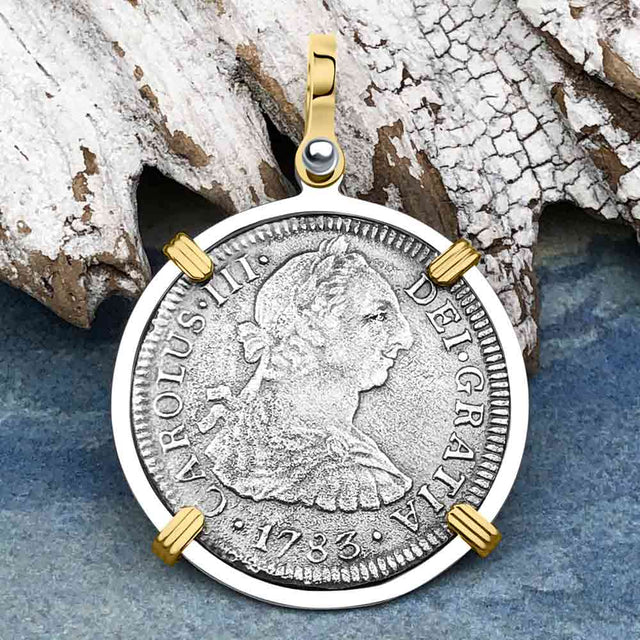 El Cazador Shipwreck 1783 2 Reale Piece of 8 14K Gold & Silver Treasure Coin Pendant