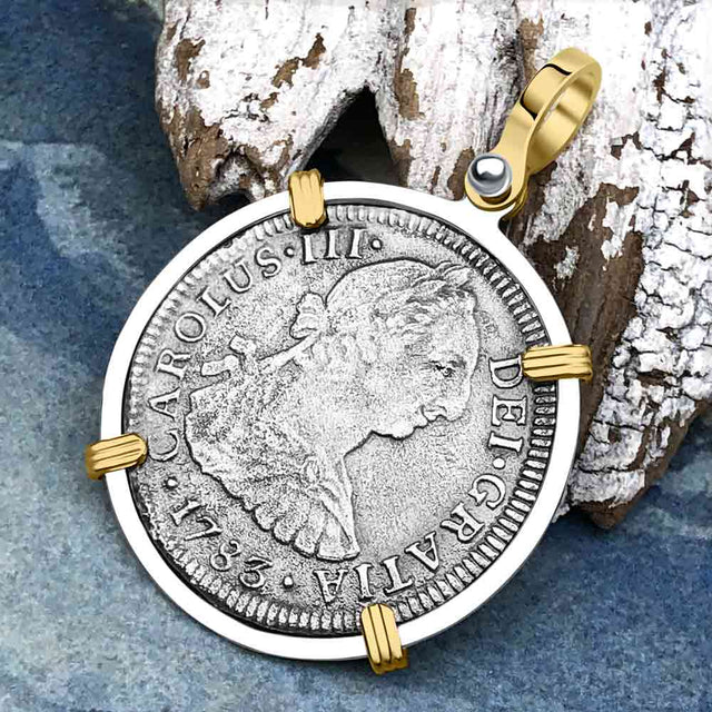 El Cazador Shipwreck 1783 2 Reale Piece of 8 14K Gold & Silver Treasure Coin Pendant
