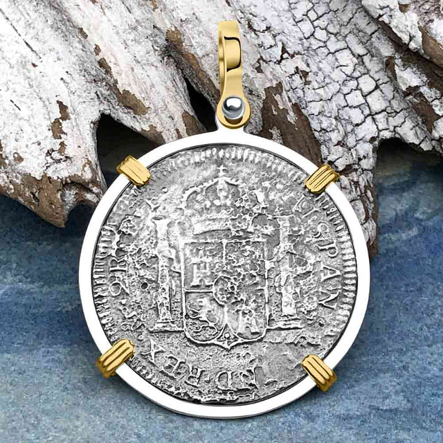 El Cazador Shipwreck 1783 2 Reale Piece of 8 14K Gold & Silver Treasure Coin Pendant