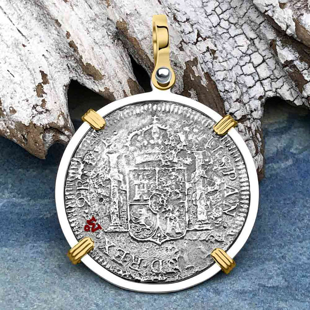El Cazador Shipwreck 1783 2 Reale Piece of 8 14K Gold & Silver Treasure Coin Pendant