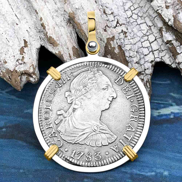 El Cazador Shipwreck 1783 2 Reale Piece of 8 14K Gold & Silver Treasure Coin Pendant