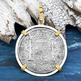 El Cazador Shipwreck 1783 2 Reale Piece of 8 14K Gold & Silver Treasure Coin Pendant