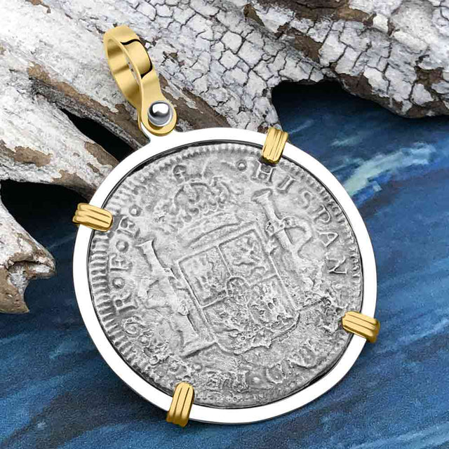 El Cazador Shipwreck 1783 2 Reale Piece of 8 14K Gold & Silver Treasure Coin Pendant