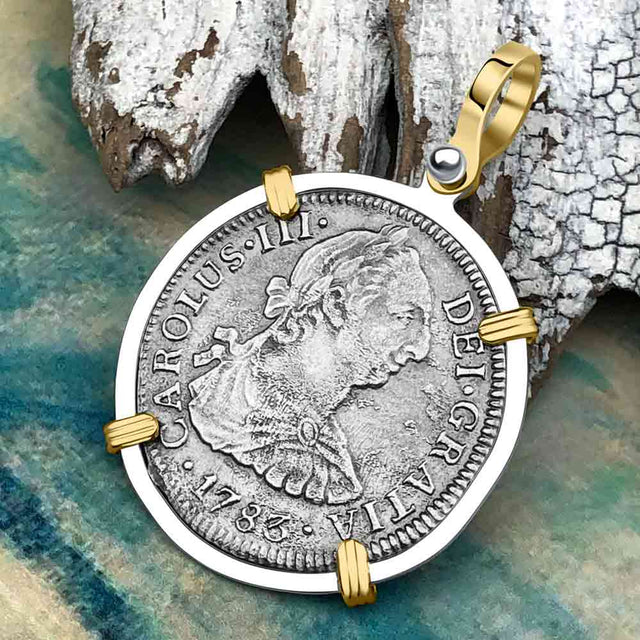 El Cazador Shipwreck 1783 2 Reale Piece of 8 14K Gold & Silver Treasure Coin Pendant