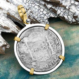 El Cazador Shipwreck 1783 2 Reale Piece of 8 14K Gold & Silver Treasure Coin Pendant