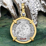 El Cazador Shipwreck 1783 1/2 Reale Piece of 8 14K Gold Pendant