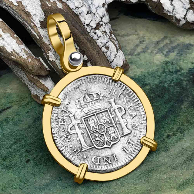 El Cazador Shipwreck 1783 1 Reale Piece of 8 14K Gold Pendant