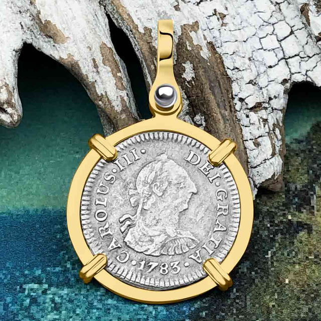 El Cazador Shipwreck 1783 1/2 Reale Piece of 8 14K Gold Pendant