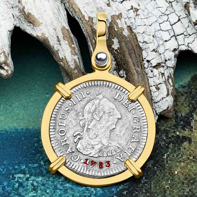 El Cazador Shipwreck 1783 1/2 Reale Piece of 8 14K Gold Pendant