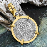 El Cazador Shipwreck 1783 1/2 Reale Piece of 8 14K Gold Pendant