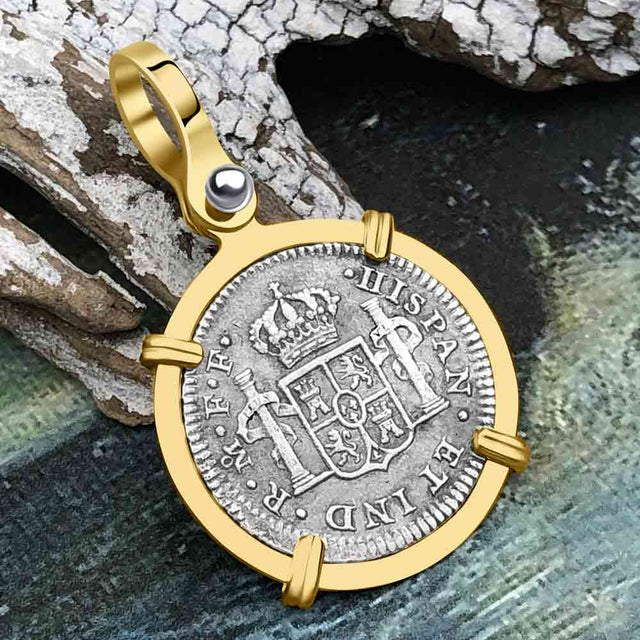 El Cazador Shipwreck 1783 1/2 Reale Piece of 8 14K Gold Pendant