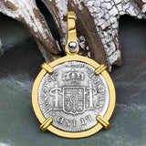 El Cazador Shipwreck 1783 1/2 Reale Piece of 8 14K Gold Pendant