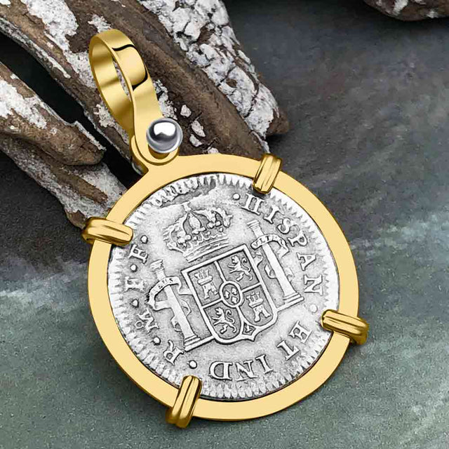 El Cazador Shipwreck 1783 1/2 Reale Piece of 8 14K Gold Pendant