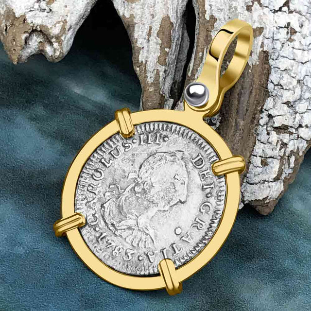 El Cazador Shipwreck 1783 1/2 Reale Piece of 8 14K Gold Pendant