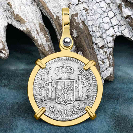 El Cazador Shipwreck 1783 1/2 Reale Piece of 8 14K Gold Pendant