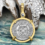 El Cazador Shipwreck 1754 RARE Pillar Dollar 1/2 Reale Piece of 8 14K Gold Pendant