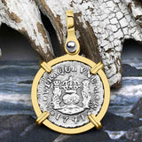 El Cazador Shipwreck 1741 RARE Pillar Dollar 1/2 Reale Piece of 8 14K Gold Pendant