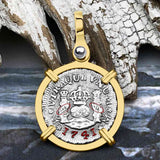 El Cazador Shipwreck 1741 RARE Pillar Dollar 1/2 Reale Piece of 8 14K Gold Pendant