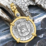 El Cazador Shipwreck 1741 RARE Pillar Dollar 1/2 Reale Piece of 8 14K Gold Pendant
