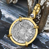 El Cazador Shipwreck 1741 RARE Pillar Dollar 1/2 Reale Piece of 8 14K Gold Pendant
