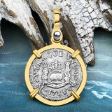 El Cazador Shipwreck 1739 RARE Pillar Dollar 1/2 Reale Piece of 8 14K Gold Pendant