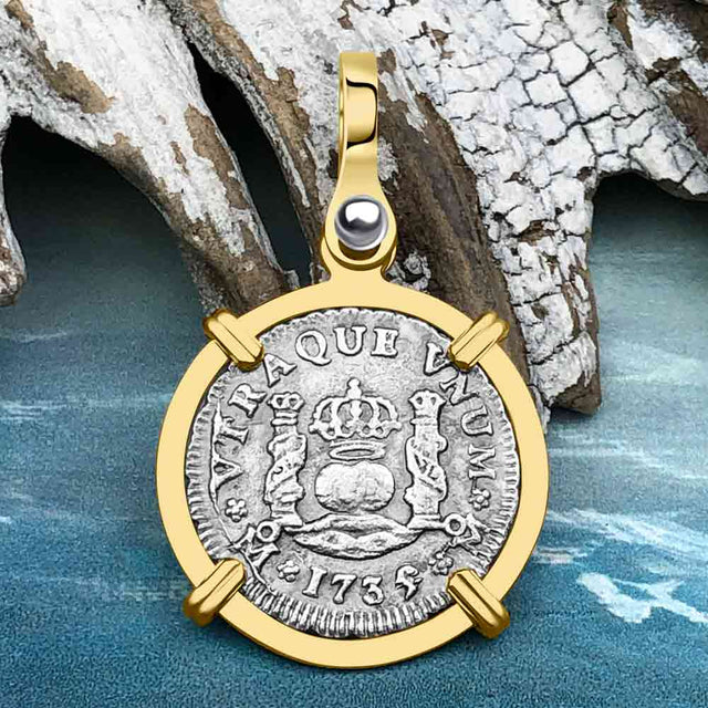 El Cazador Shipwreck 1739 RARE Pillar Dollar 1/2 Reale Piece of 8 14K Gold Pendant