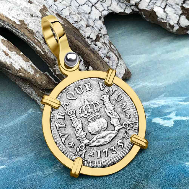 El Cazador Shipwreck 1739 RARE Pillar Dollar 1/2 Reale Piece of 8 14K Gold Pendant
