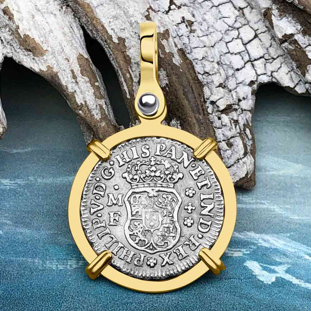 El Cazador Shipwreck 1739 RARE Pillar Dollar 1/2 Reale Piece of 8 14K Gold Pendant