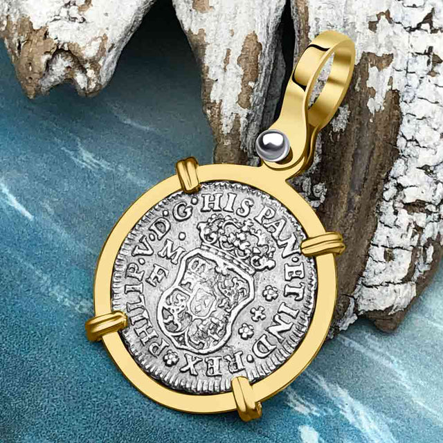 El Cazador Shipwreck 1739 RARE Pillar Dollar 1/2 Reale Piece of 8 14K Gold Pendant