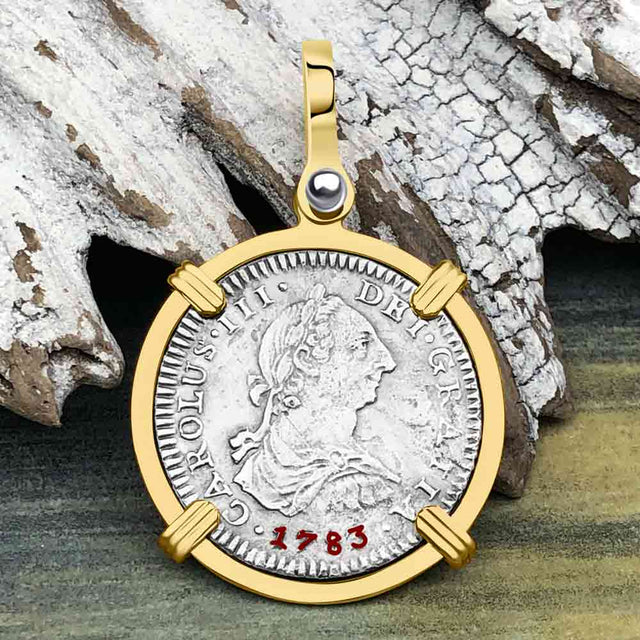 El Cazador Shipwreck 1783 1 Reale Piece of 8 14K Gold Pendant 