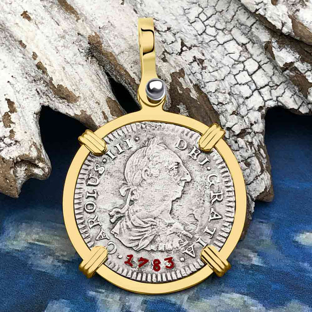 El Cazador Shipwreck 1783 1 Reale Piece of 8 14K Gold Pendant 