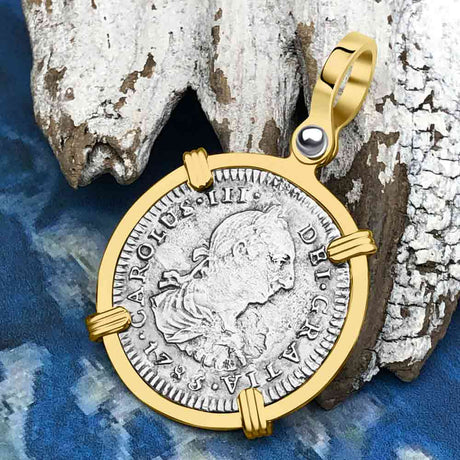 El Cazador Shipwreck 1783 1 Reale Piece of 8 14K Gold Pendant 