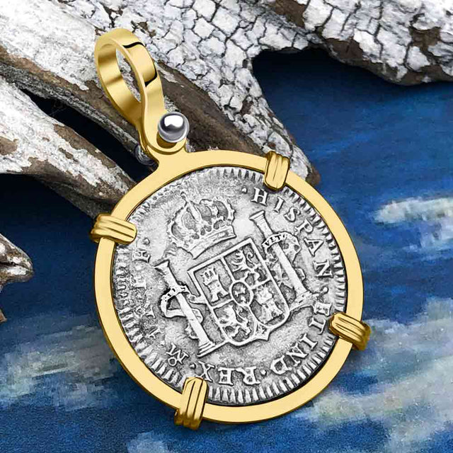 El Cazador Shipwreck 1783 1 Reale Piece of 8 14K Gold Pendant 