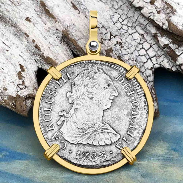 El Cazador Shipwreck 1783 2 Reale Piece of 8 14K Gold Pendant