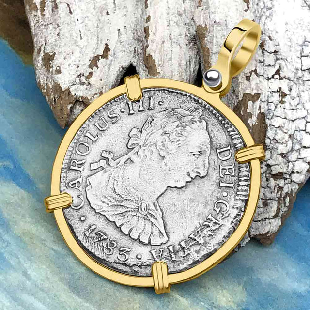 El Cazador Shipwreck 1783 2 Reale Piece of 8 14K Gold Pendant