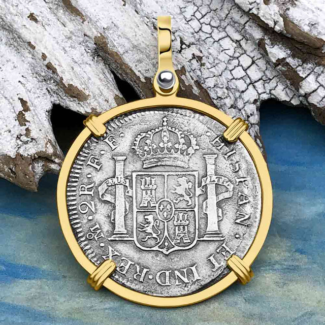 El Cazador Shipwreck 1783 2 Reale Piece of 8 14K Gold Pendant