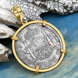 El Cazador Shipwreck 1783 2 Reale Piece of 8 14K Gold Pendant