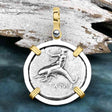 Ancient Greek Dolphin Rider “Boy on the Dolphin” Silver Nomos 14K Gold and Sterling Silver Pendant