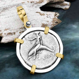 Ancient Greek Dolphin Rider “Boy on the Dolphin” Silver Nomos 14K Gold and Sterling Silver Pendant
