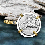 Ancient Greek Dolphin Rider “Boy on the Dolphin” Silver Nomos 14K Gold and Sterling Silver Pendant